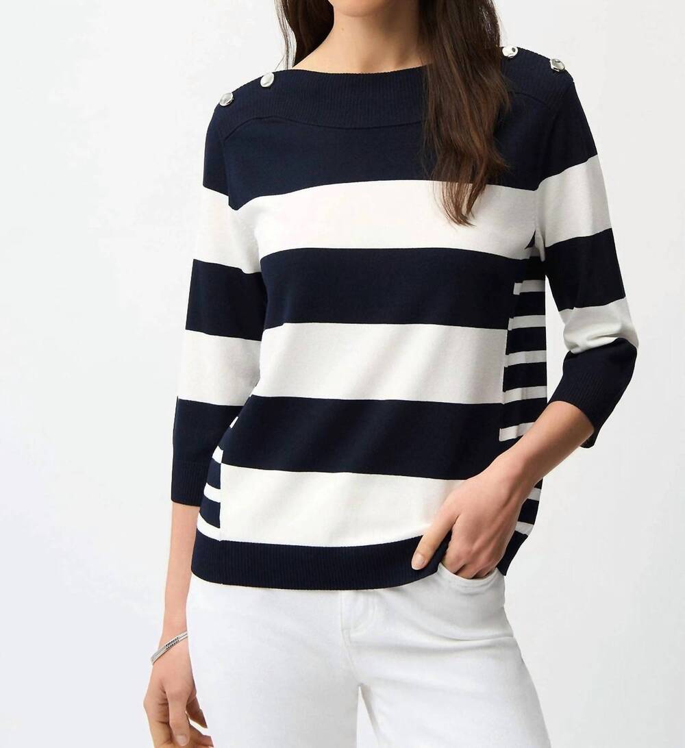 NEW JOSEPH RIBKOFF viscose blend stripe print long sleeve sweater with boat neck